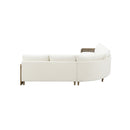 SOFA SECCIONAL ESTACIONARIO EN TELA BLANCA Y  ACABADO DE MADERA