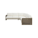 SOFA SECCIONAL ESTACIONARIO EN TELA BLANCA Y  ACABADO DE MADERA