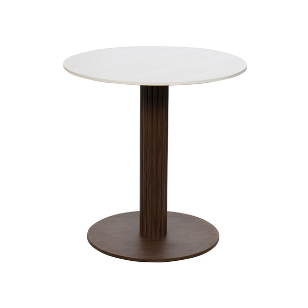MESA DE BAR TOPE ESTILO CERAMICA BEIGE Y BASE ACABADO DE MADERA