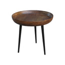 MESA DE CENTRO REDONDA CON TOPE EN ACABADO DE MADERA Y  PATAS NEGRAS