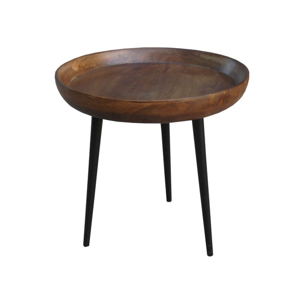 MESA DE CENTRO REDONDA CON TOPE EN ACABADO DE MADERA Y  PATAS NEGRAS