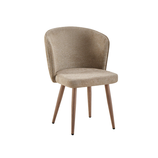 SILLA DE COMEDOR EN TELA MARRON Y PATAS ACABADO DE MADERA