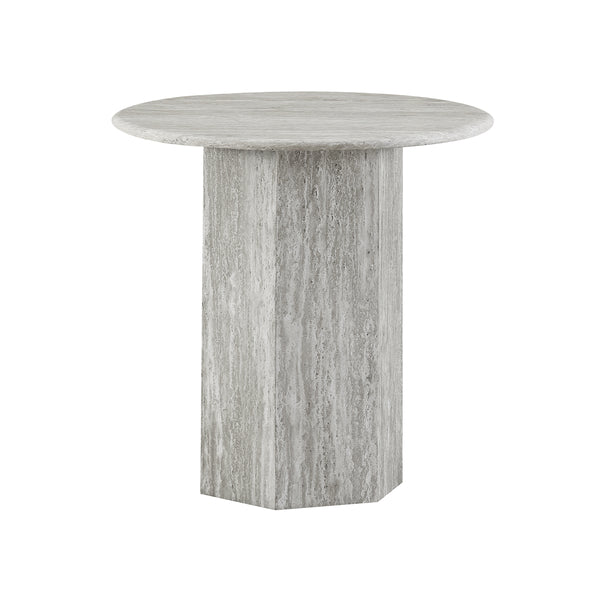 MESA LATERAL EN MARMOL ARTIFICIAL GRIS Y BASE MDF
