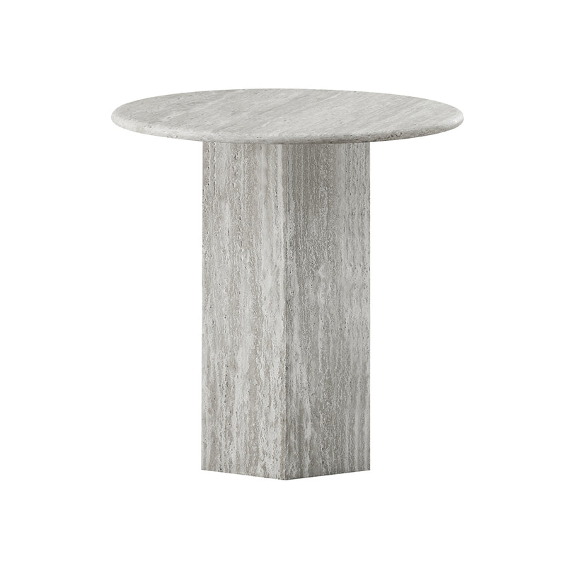 MESA LATERAL EN MARMOL ARTIFICIAL GRIS Y BASE MDF