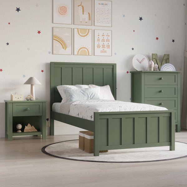 CAMA JESSE VERDE TWIN + 1 MESITA DE NOCHE - 2PCS