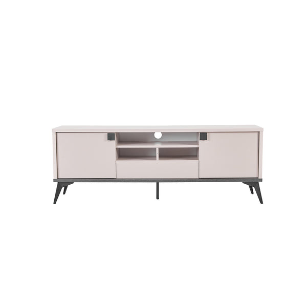 MESA DE TV COMPLAST BEIGE CON PATAS NEGRAS