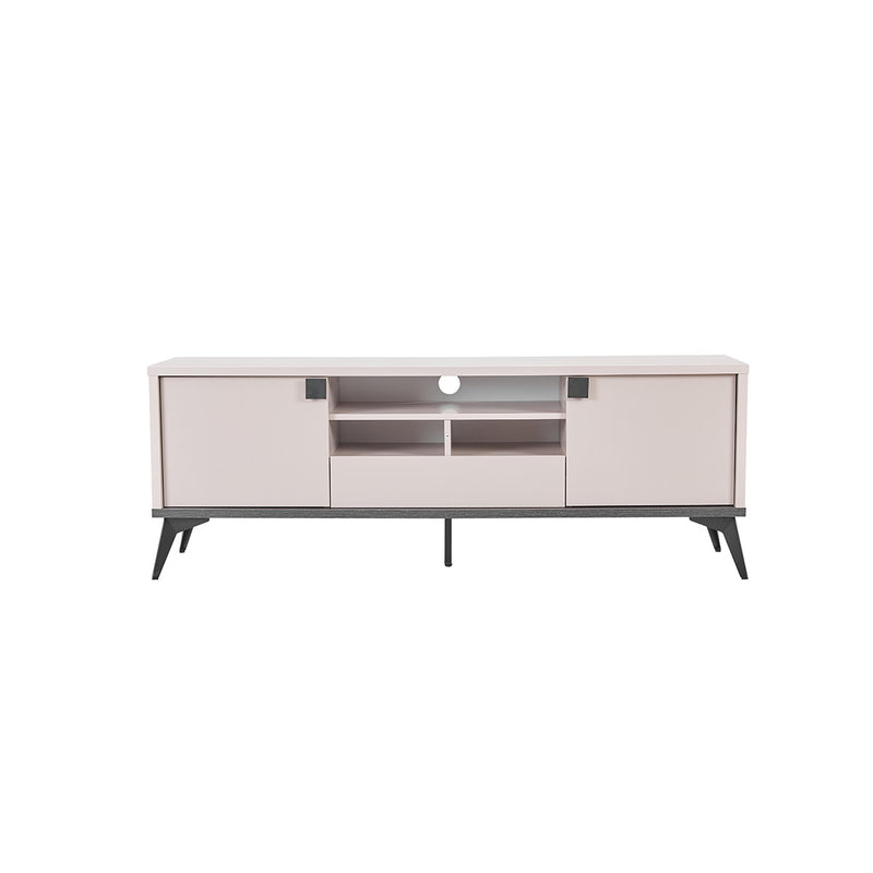 MESA DE TV COMPLAST BEIGE CON PATAS NEGRAS