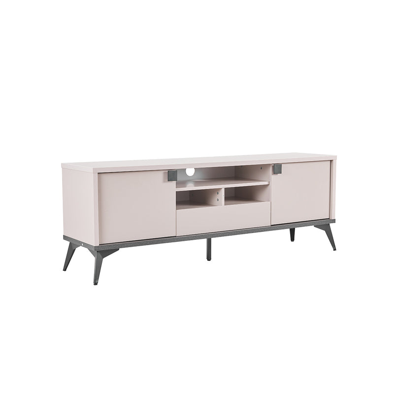MESA DE TV COMPLAST BEIGE CON PATAS NEGRAS