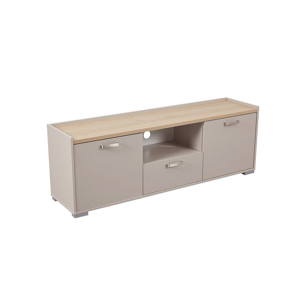 MESA DE TV TAUPE Y  TOPE NATURAL