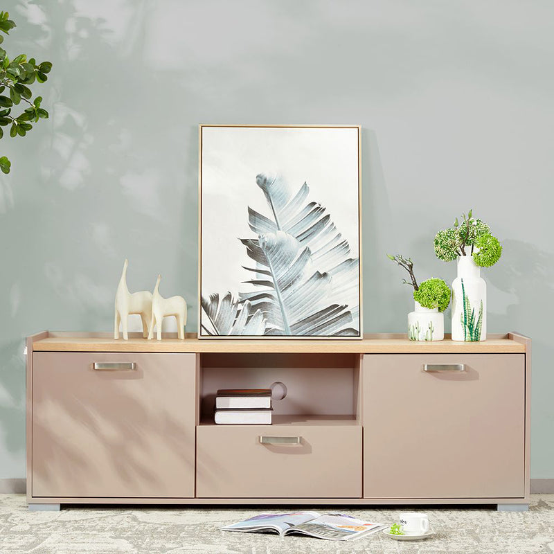 MESA DE TV TAUPE Y  TOPE NATURAL