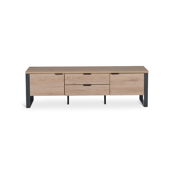 MESA DE TV ACABADO DE MADERA NATURAL Y NEGRA
