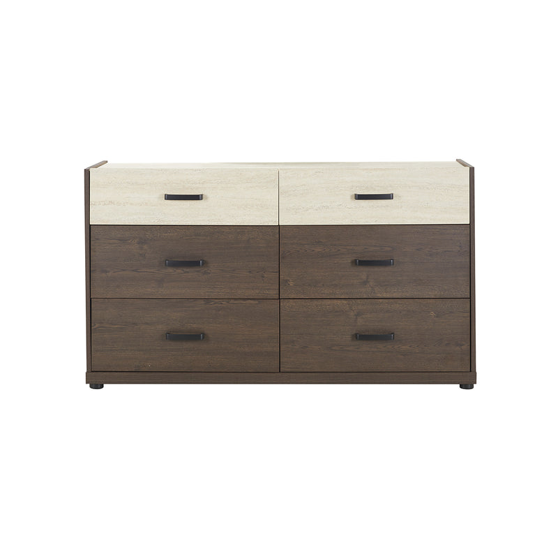 GAVETERO CON ESPEJO ACABADO MADERA NATURAL CON TOPE ESTILO PIEDRA