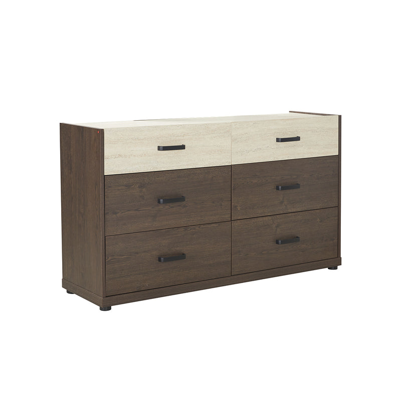 GAVETERO CON ESPEJO ACABADO MADERA NATURAL CON TOPE ESTILO PIEDRA