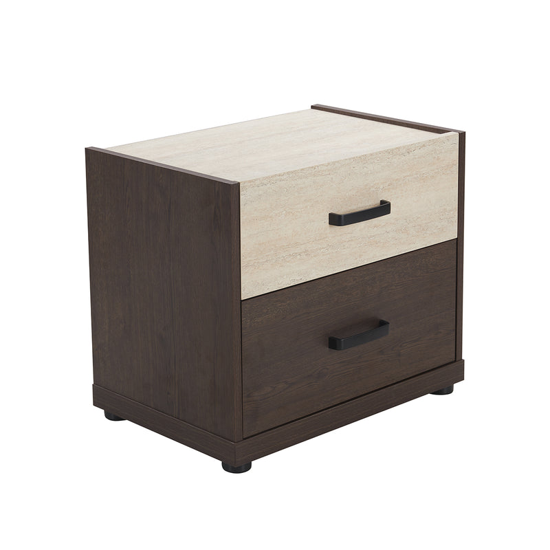 MESA DE NOCHE ACABADO DE MADERA Y TOPE ESTILO PIEDRA