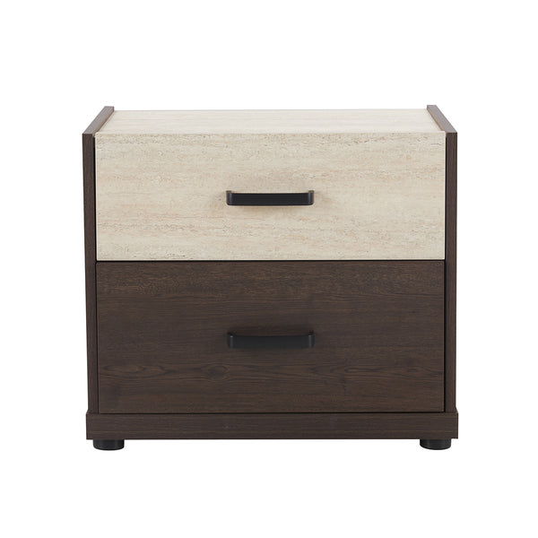 MESA DE NOCHE ACABADO DE MADERA Y TOPE ESTILO PIEDRA