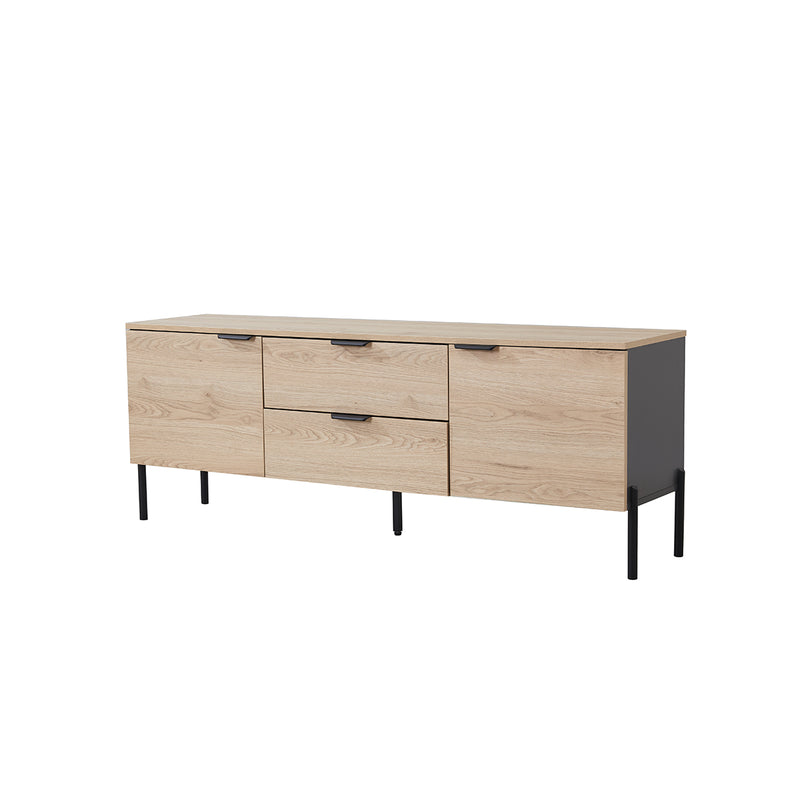 MESA DE TV ACABADO DE MADERA NATURAL Y GRIS