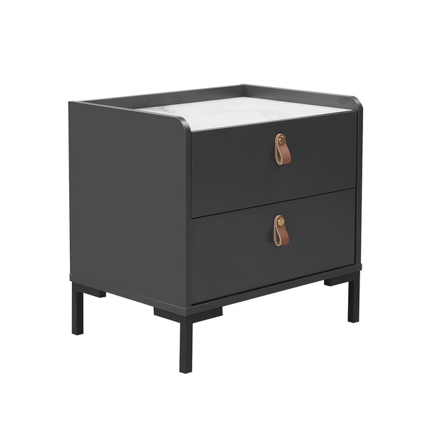 MESA DE NOCHE NEGRA CON TOPE ESTILO MARMOL