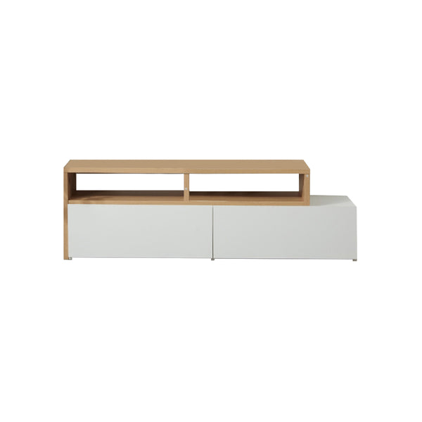 MESA DE TV ACABADO DE MADERA BLANCA Y NATURAL