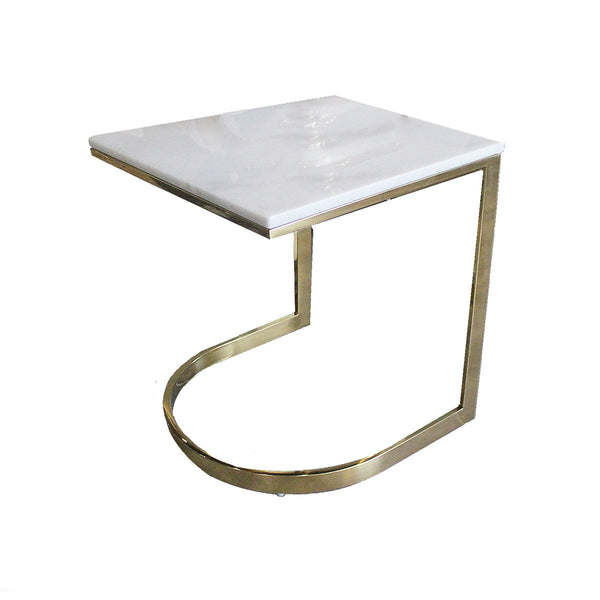 MESA LATERAL CON TOPE DE MARMOL BLANCO Y BASE DORADA