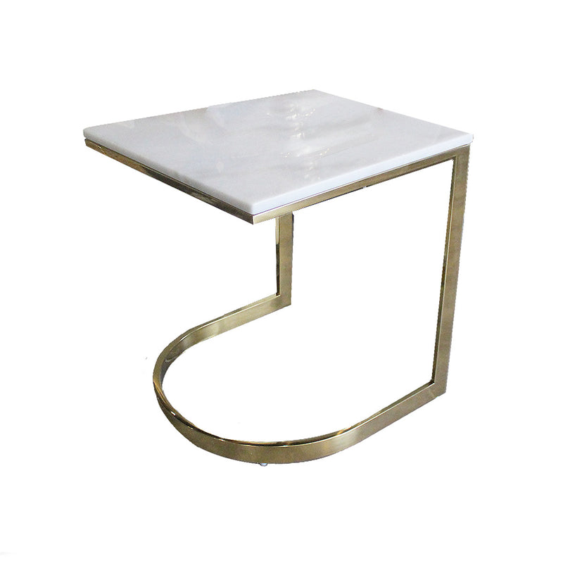 MESA LATERAL CON TOPE DE MARMOL BLANCO Y BASE DORADA