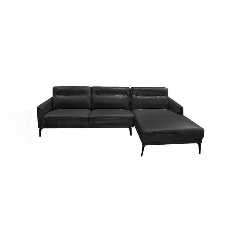 SOFA SECCIONAL ESTACIONARIO DERECHO CON FRENTE DE PIEL NEGRA Y PATAS NEGRAS
