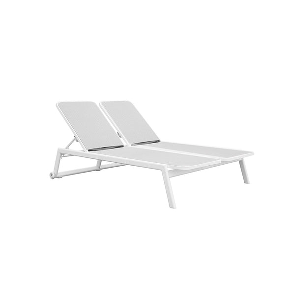 CHAISE LOUNGE DOBLE MUSES BLANCO EN TELA BEIGE
