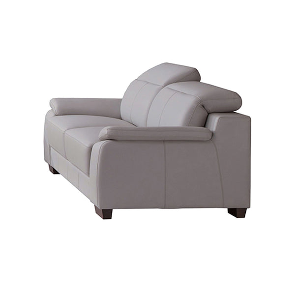 SOFA ESTACIONARIO DE DOS ASIENTOS EN FRENTE DE PIEL GRIS Y PATAS NEGRAS