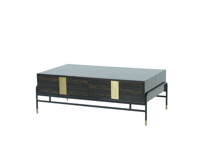 MESA DE CENTRO LAMINADA CON PATAS NEGRAS CON CASQUILLOS DORADOS