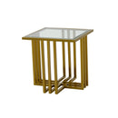 MESA LATERAL DE TOPE DE VIDRIO Y PATAS DORADAS