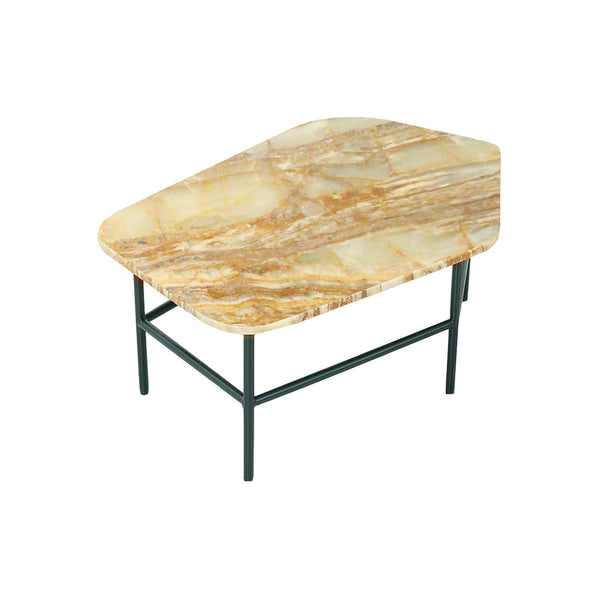 MESA DE CENTRO CON TOPE DE MARMOL COLOR JADE Y PATAS NEGRAS