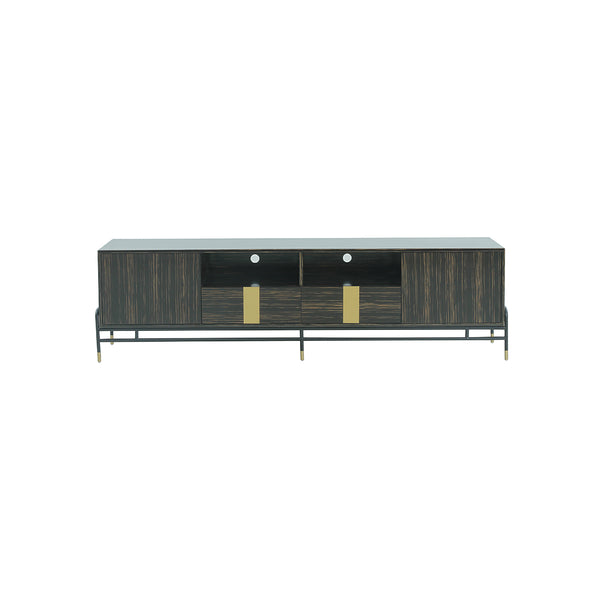 MESA DE TV LAMINADA CON PATAS NEGRAS CON CASQUILLOS DORADOS