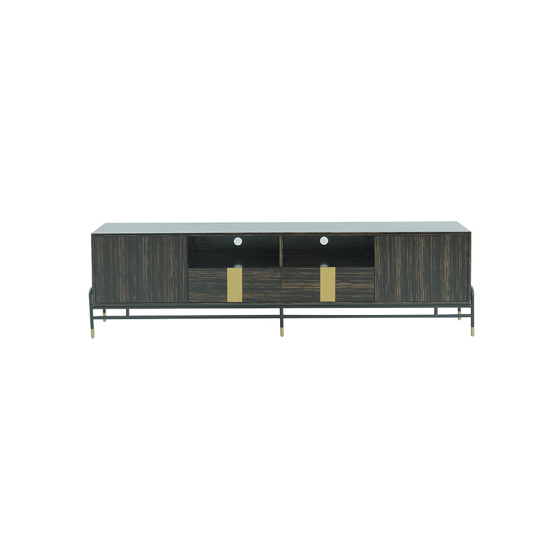 MESA DE TV LAMINADA CON PATAS NEGRAS CON CASQUILLOS DORADOS