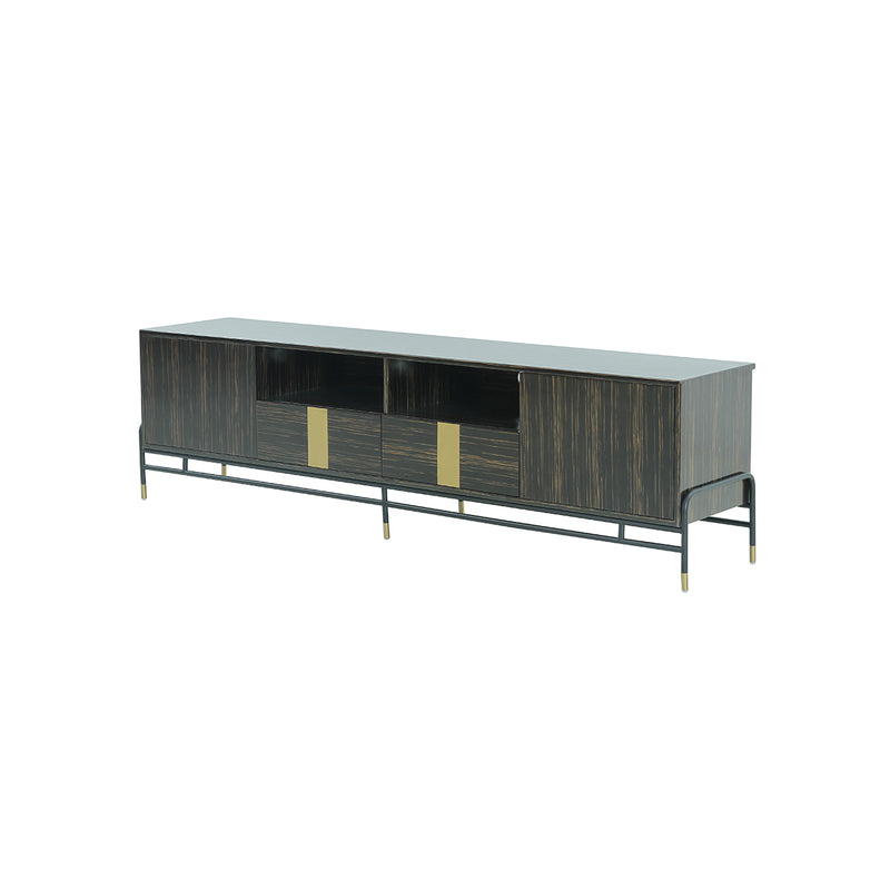 MESA DE TV LAMINADA CON PATAS NEGRAS CON CASQUILLOS DORADOS