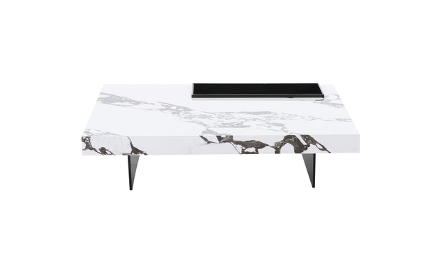 MESA DE CENTRO ESTILO MARMOL Y PATAS NEGRAS
