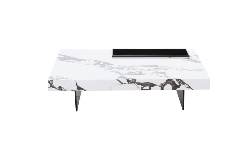 MESA DE CENTRO ESTILO MARMOL Y PATAS NEGRAS