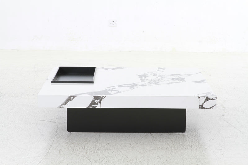 MESA DE CENTRO ESTILO MARMOL Y PATAS NEGRAS