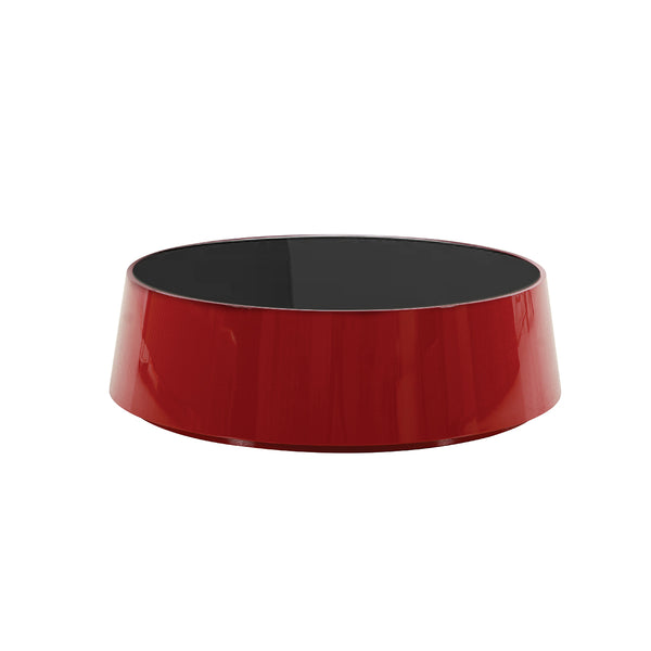 MESA DE CENTRO ROJA CON TOPE DE VIDRIO