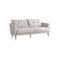 SOFA ESTACONARIO DE TRES ASIENTOS EN TELA BEIGE Y PATAS ACABADO MADERA NATURAL