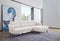 SOFA SECCIONAL ESTACIONARIO EN TELA BEIGE Y PATAS MARRONES
