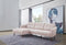 SOFA SECCIONAL ESTACIONARIO EN TELA BEIGE Y PATAS MARRONES