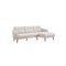 SOFA SECCIONAL ESTACIONARIO EN TELA BEIGE Y PATAS MARRONES