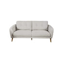 SOFA ESTACIONARIO DE TRES ASIENTOS EN TELA TEXTURIZADA GRIS Y PATAS ACABADO DE MADERA