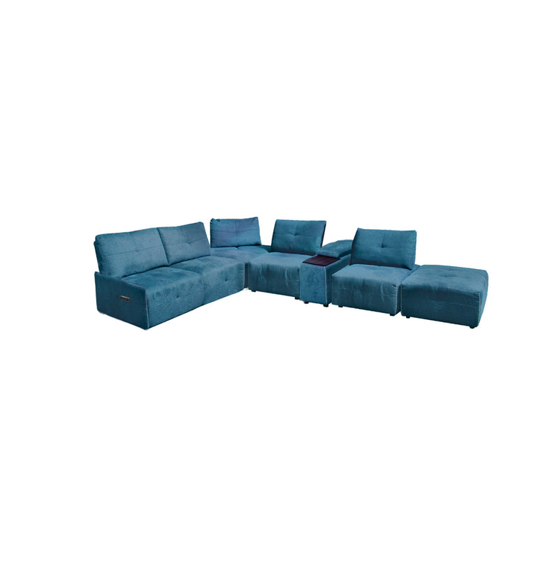 SOFA SECCIONAL RECLINABLE ELECTRICO EN TELA AZUL