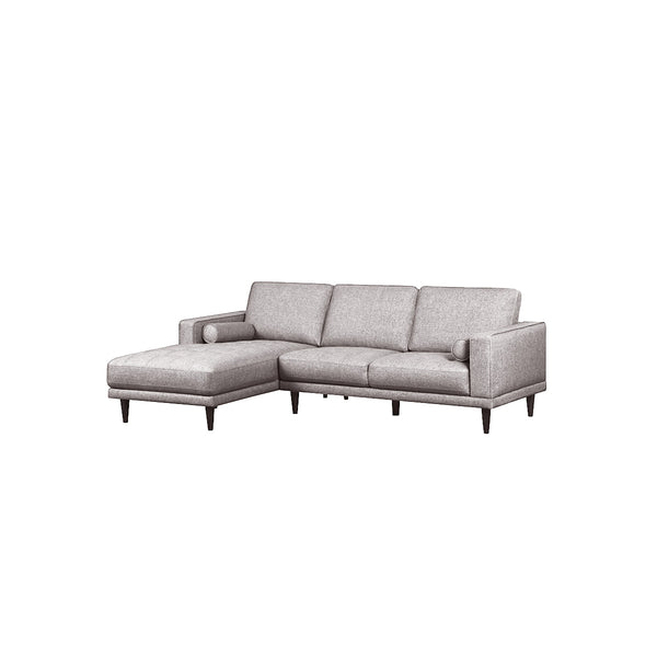 SOFA SECCIONAL ESTACIONARIO EN TELA GRIS  Y PATAS NEGRAS