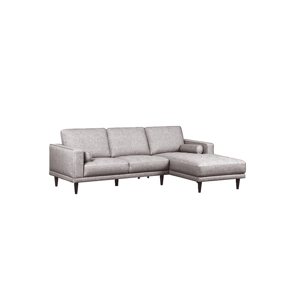 SOFA SECCIONAL ESTACIONARIO EN TELA GRIS Y PATAS NEGRAS