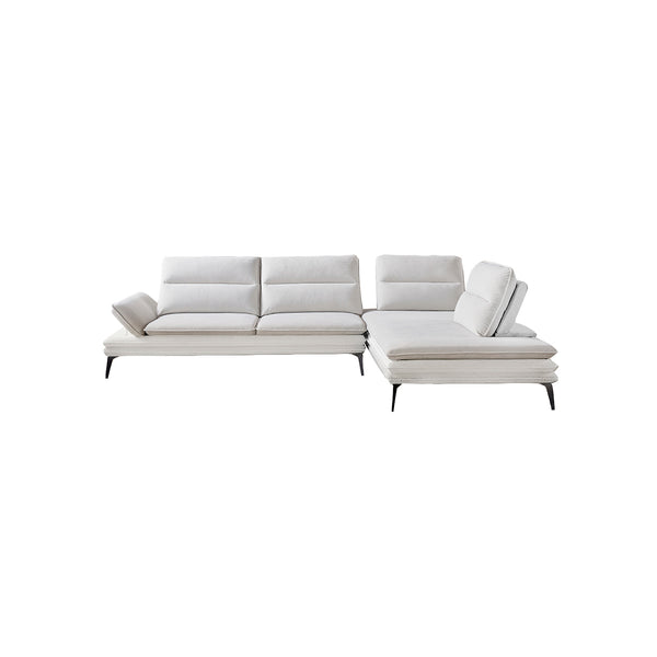 SOFA SECCIONAL ESTACIONARIO EN TELA BEIGE Y PATAS NEGRAS