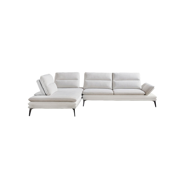 SOFA SECCIONAL ESTACIONARIO EN TELA BEIGE Y PATAS NEGRAS