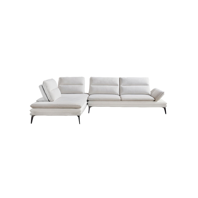 SOFA SECCIONAL ESTACIONARIO EN TELA BEIGE Y PATAS NEGRAS
