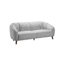 SOFA ESTACIONARIO DE TRES ASIENTOS EN TELA GRIS Y PATAS MARRONES