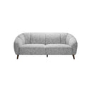 SOFA ESTACIONARIO DE TRES ASIENTOS EN TELA GRIS Y PATAS MARRONES